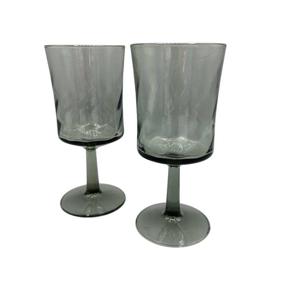 Set of 3 Vintage Wine Glasses by Duz Crystal Gray Smokey 6 3/8" tall